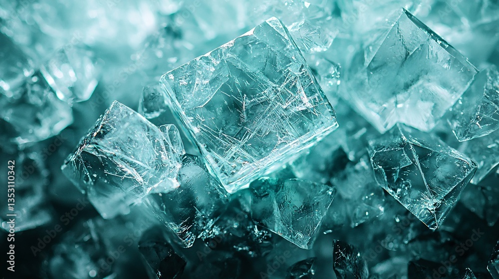 Teal blue crystal sugar cubes close-up.