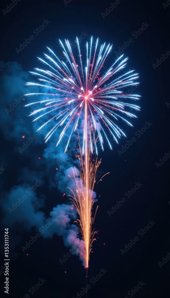 Vibrant blue firework explodes in mid-air, releasing radiant sparks and incandescent shrapnel, blue, explosion Vibrant blue firework explodes in mid-air, releasing radiant sparks and incandescent shrapnel, blue, explosion