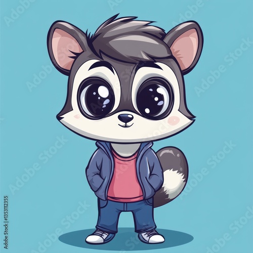 Adorable Cartoon Raccoon in Trendy Outfit