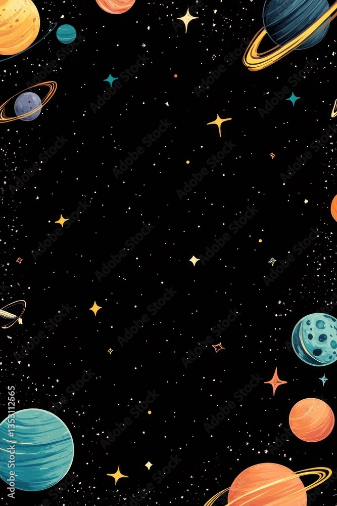 Fototapeta premium Colorful planets and stars floating in a dark expanse of space