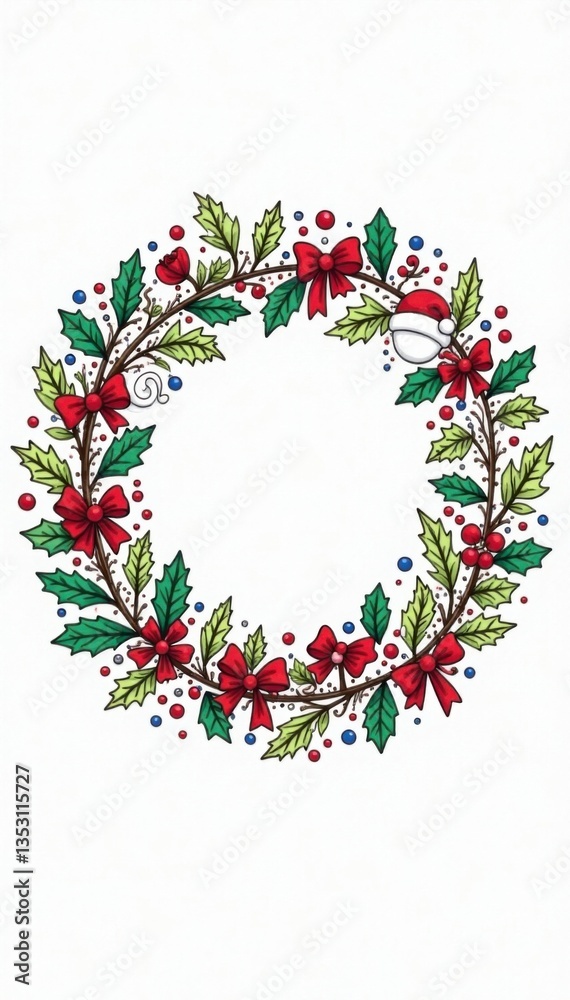 Winter wreath composed of doodle-style holiday icons on a white background , wreath, isolated Winter wreath composed of doodle-style holiday icons on a white background , wreath, isolated