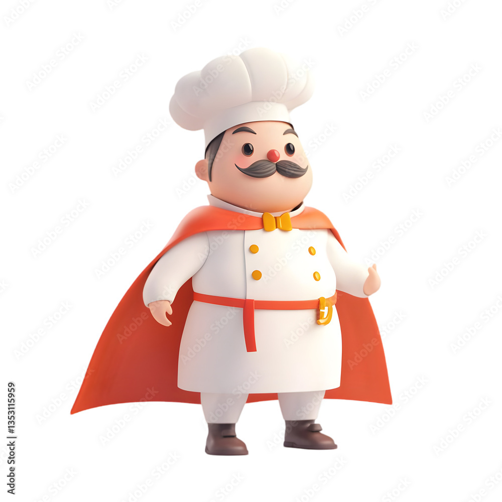 3d Cartoon Chef Character With Red Cape