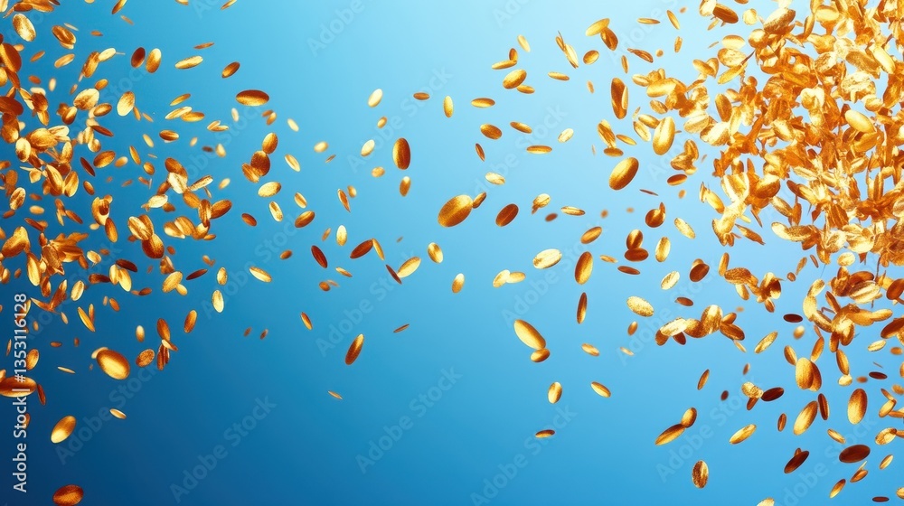 Colorful confetti falling gracefully onto a shimmering surface during a festive celebration at night Colorful confetti falling gracefully onto a shimmering surface during a festive celebration at night