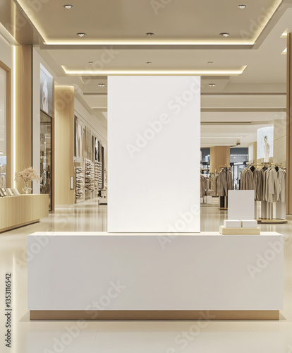 Vertical blank poster mockup in modern fashion retail store interior