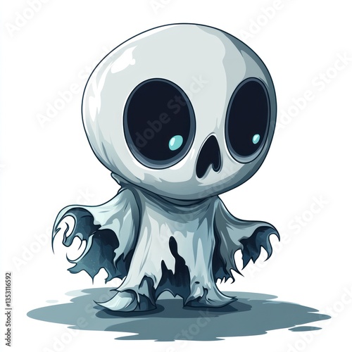 Adorable Halloween Ghost: Cute Skull in a Ripped Sheet