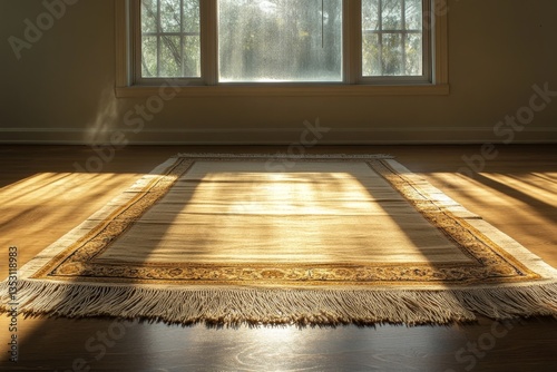 Prayer rug in sunlit home, morning prayer