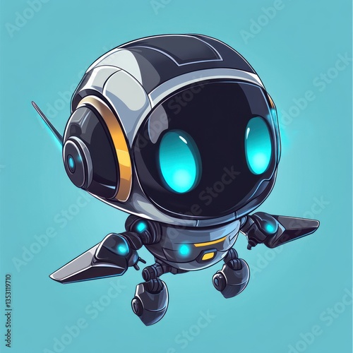 Adorable Flying Robot: Futuristic Digital Art