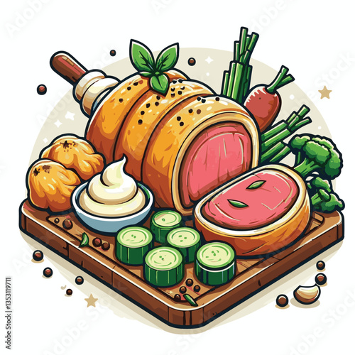 meat, food, traditional, slice, dinner, pastry, meal, beef, cooking, red, lunch, holiday, wellington, sauce, roasted, recipe, puff, cut, fillet, stuffed, steak, pie, christmas, tradition, ingredient, 
