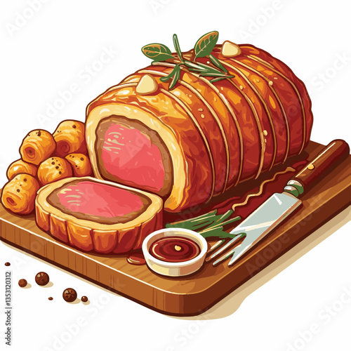 meat, food, traditional, slice, dinner, pastry, meal, beef, cooking, red, lunch, holiday, wellington, sauce, roasted, recipe, puff, cut, fillet, stuffed, steak, pie, christmas, tradition, ingredient, 