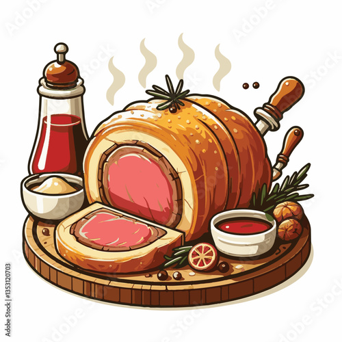 meat, food, traditional, slice, dinner, pastry, meal, beef, cooking, red, lunch, holiday, wellington, sauce, roasted, recipe, puff, cut, fillet, stuffed, steak, pie, christmas, tradition, ingredient, 