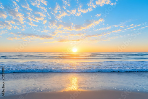 Sunrise ocean beach calm waves sky landscape