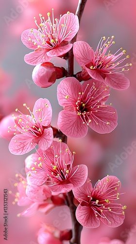 Obraz na płótnie Close-up of delicate pink blossoms on a branch. w salonie