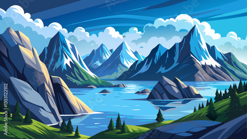 Photography breathtaking view of wild northern nature where rugged rocky mountains meet the