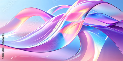 Iridescent Fluid Abstract Image with Vibrant Colors – Smooth Flowing Holographic Wave on a Soft Gradient Background
