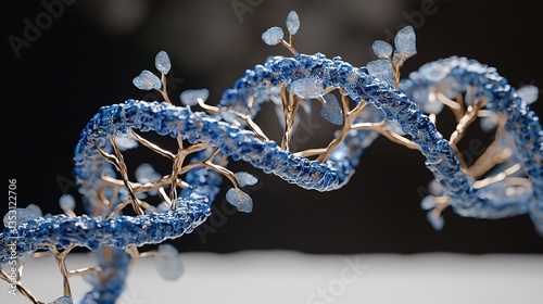 Obraz na płótnie Blue DNA helix with gold branches. w salonie