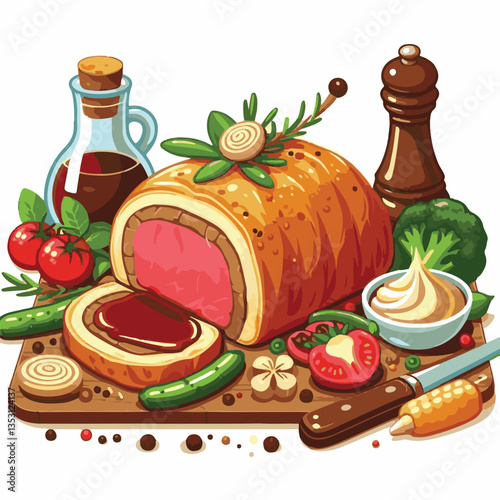 meat, food, traditional, slice, dinner, pastry, meal, beef, cooking, red, lunch, holiday, wellington, sauce, roasted, recipe, puff, cut, fillet, stuffed, steak, pie, christmas, tradition, ingredient, 