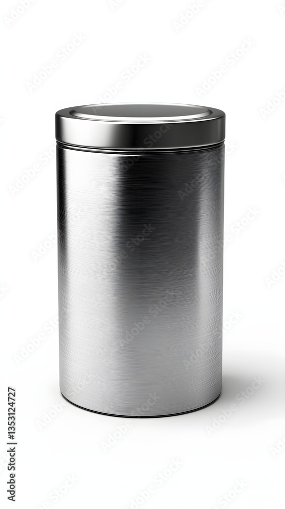 Stylish Stainless Steel Container with Modern Cylindrical Design and Smooth Brushed Metal Finish on Clean White Background for Contemporary Settings Stylish Stainless Steel Container with Modern Cylindrical Design and Smooth Brushed Metal Finish on Clean White Background for Contemporary Settings