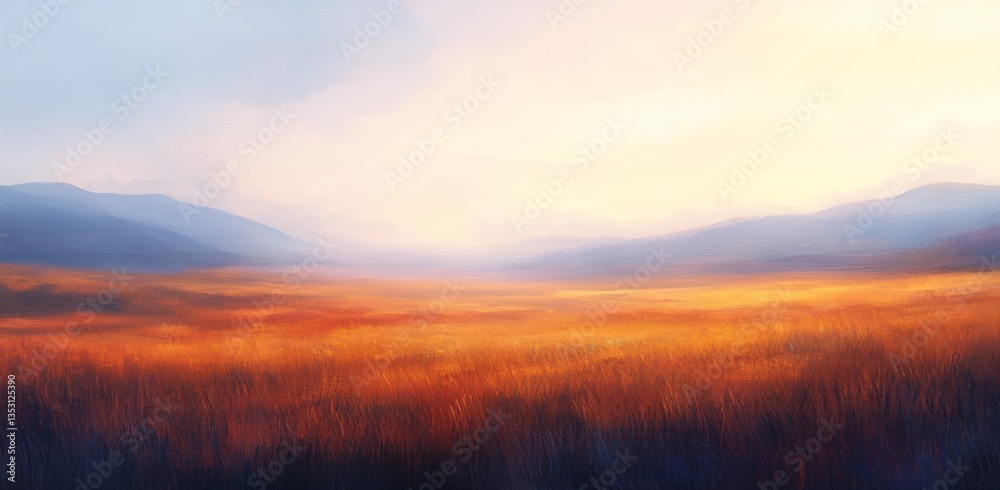 Fototapeta premium A scenic landscape displaying mountains fields and a bright sky