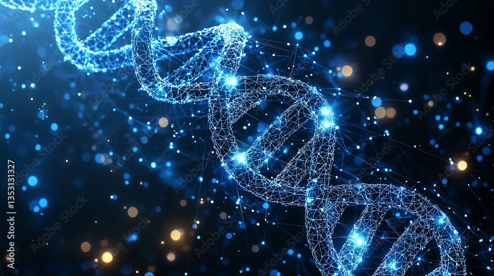 Glowing DNA helix, abstract science background.