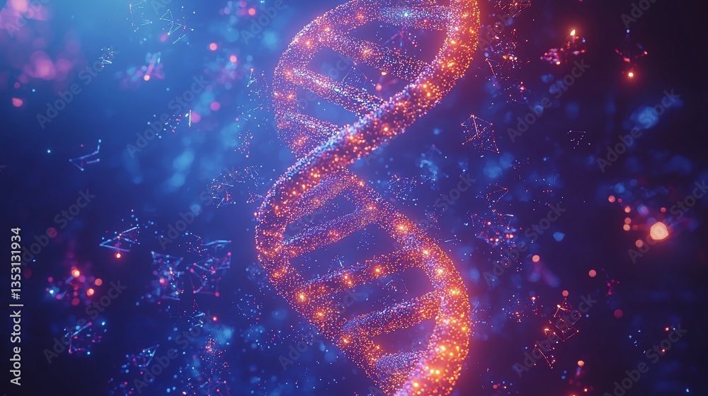 Glowing DNA helix structure in vibrant colors.