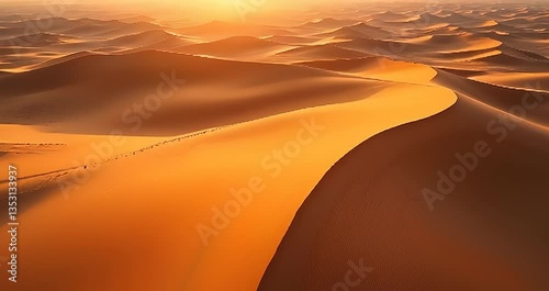 Golden Light on Desert Dunes – 4K Cinematic Aerial Clip for Travel Documentaries
