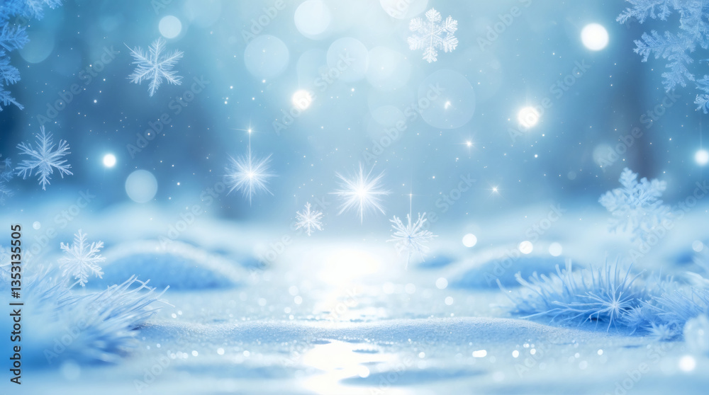 A delicate and dreamy winter landscape in soft blues and whites with snowdrifts, snowflakes, sparkles and frozen vegetation. A delicate and dreamy winter landscape in soft blues and whites with snowdrifts, snowflakes, sparkles and frozen vegetation.