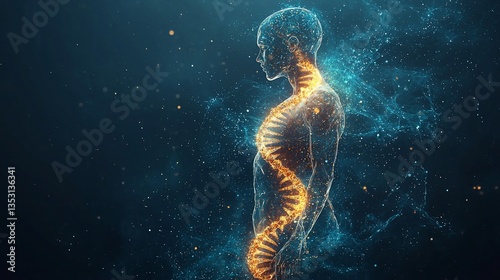 Obraz na płótnie Glowing human figure with DNA helix. w salonie