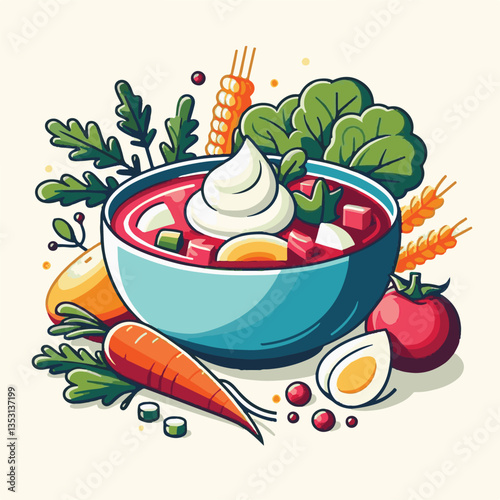 soup, food, borscht, bowl, ukrainian, dish, lunch, dinner, vegetable, beet, cream, cuisine, borsch, beetroot, red, meat, traditional, healthy, meal, homemade, hot, gourmet, plate, garlic, tasty, cooki