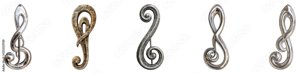 Obraz premium Decorative Treble Clef Design Elements for Musical Artwork, PNG bundle collection, Isolated on Transparent Background