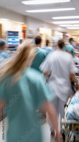 Emergency room: A busy and dynamic scene in the hospital emergency room, with doctors, nurses, and patients in action, highlighting the urgency and critical care environment
