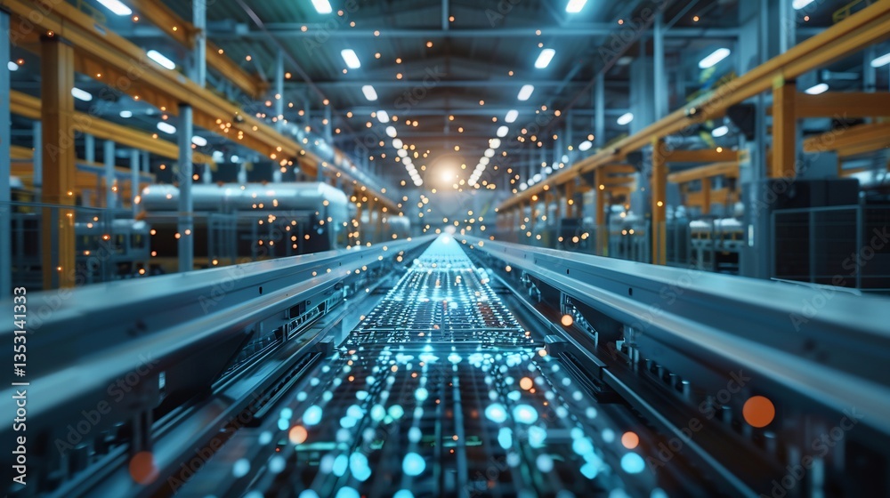 Fototapeta premium Futuristic production floor using real time demand forecasting to manage just in time supply chain operations