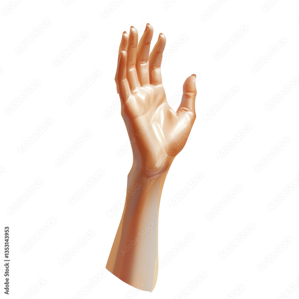 Fototapeta premium Five-Finger Raised Hand Showing a Stop or High-Five Sign. Isolated on a Transparent Background