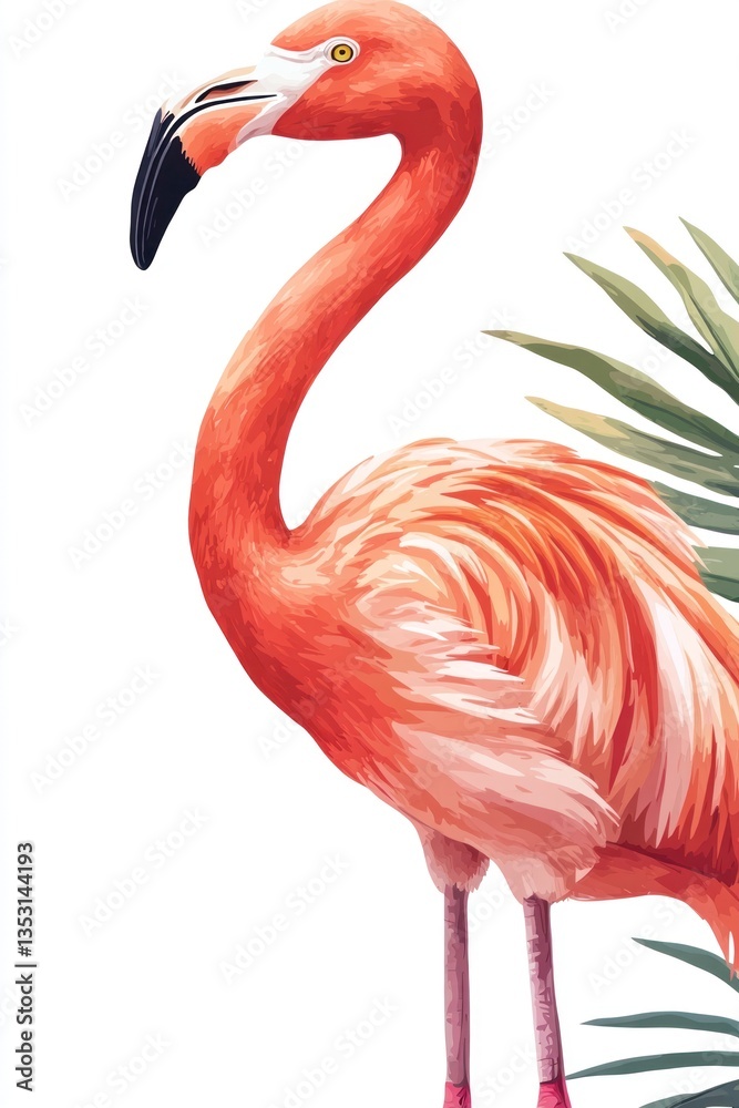 Obraz premium A beautiful pink flamingo bird standing next to green foliage