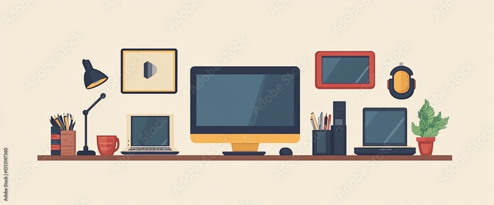 Modern Workspace Setup with Desktop and Laptop Modern Workspace Setup with Desktop and Laptop