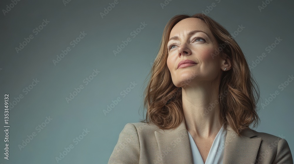 Fototapeta premium Confident Businesswoman in Professional Attire with a Thoughtful Expression