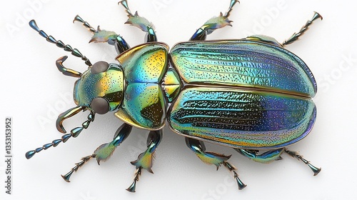 Iridescent green beetle isolated on white background.