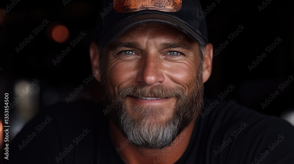 Close-up portrait of a man with a beard and a smile