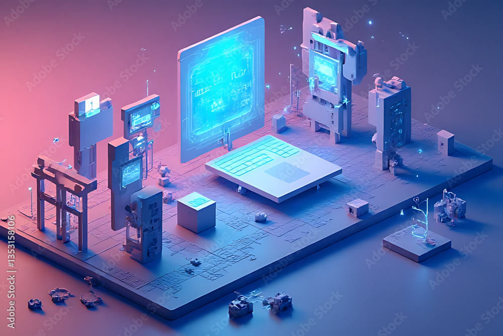 Digital workspace innovation futuristic environment 3d render technology virtual space Digital workspace innovation futuristic environment 3d render technology virtual space