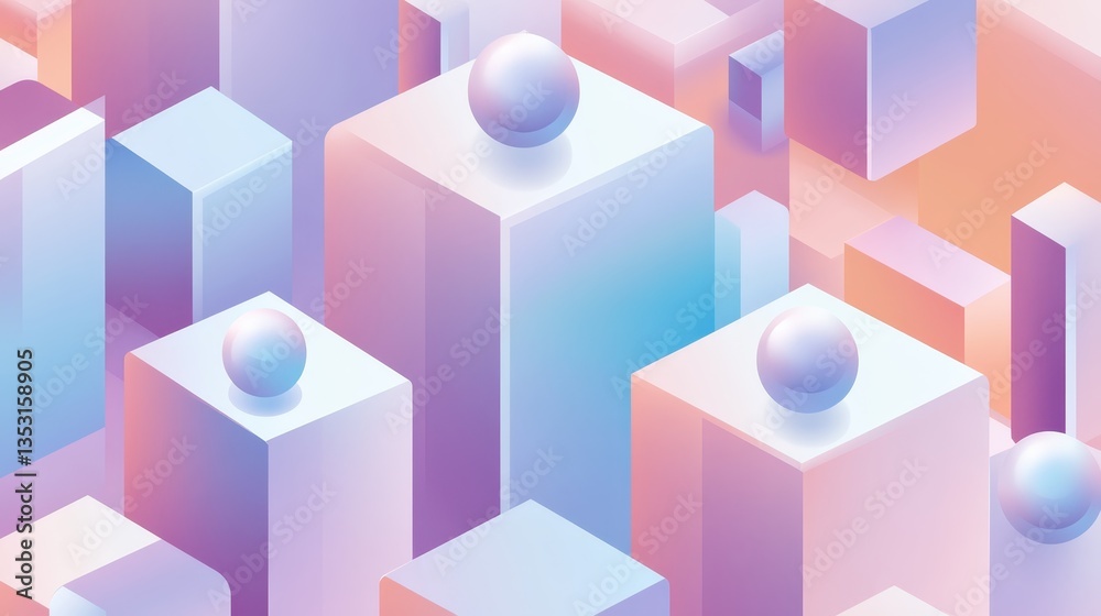 Fototapeta premium Pastel Cityscape 3D Isometric Abstract Background.