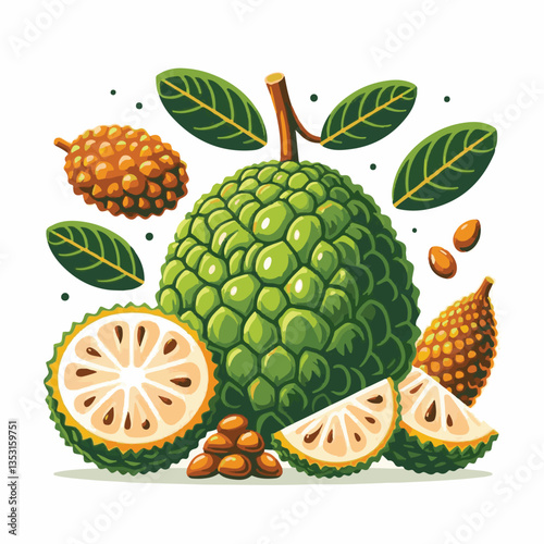 breadfruit, food, background, fresh, nature, tropical, plant, leaf, healthy, fruit, organic, natural, green, exotic, garden, sweet, delicious, vegetarian, agriculture, white, foliage, summer, illustra