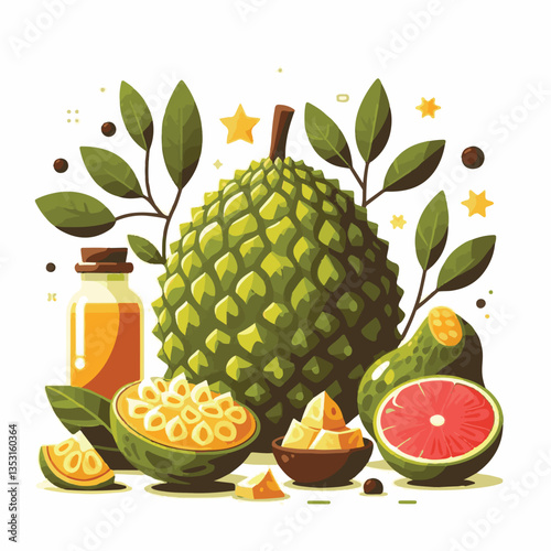 breadfruit, food, background, fresh, nature, tropical, plant, leaf, healthy, fruit, organic, natural, green, exotic, garden, sweet, delicious, vegetarian, agriculture, white, foliage, summer, illustra