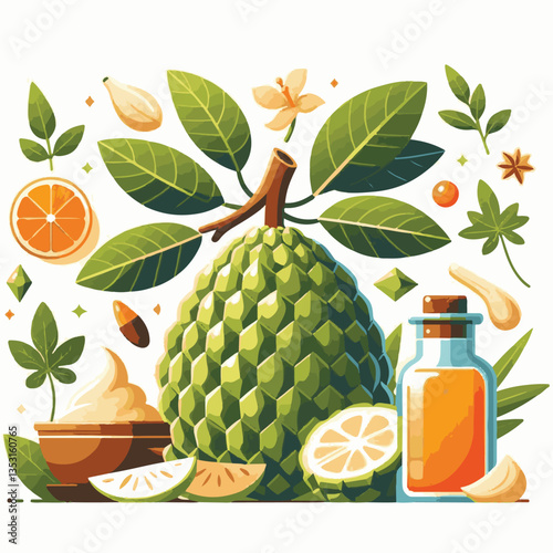 breadfruit, food, background, fresh, nature, tropical, plant, leaf, healthy, fruit, organic, natural, green, exotic, garden, sweet, delicious, vegetarian, agriculture, white, foliage, summer, illustra