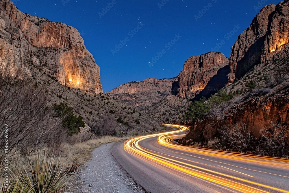Fototapeta premium Circular Road Intersection in an Urban Setting Captured With Light Painting Effect
