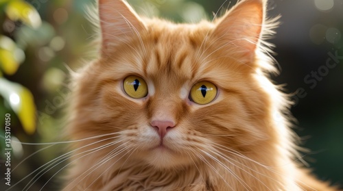 fluffy ginger brown cat with bright