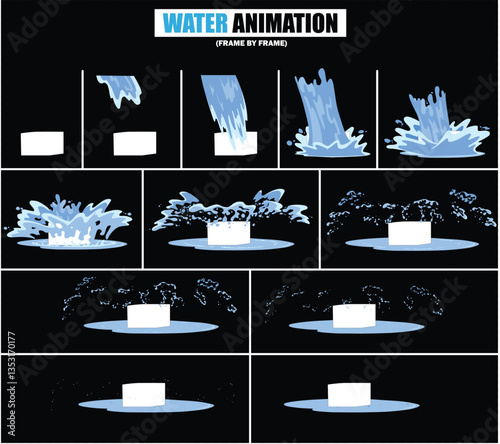 animation sprite sheet of water splash, liquid splashes, dripping water, ripples animation, fountain water fall animation, liquid water explosion, sprite sheet of water, splash effect