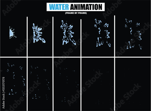 animation sprite sheet of water splash, liquid splashes, dripping water, ripples animation, fountain water fall animation, liquid water explosion, sprite sheet of water, splash effect