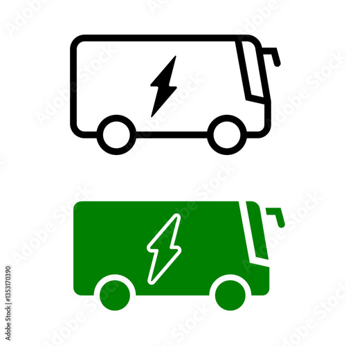 Monochrome and fill electric bus station icon symbol, EV Green hybrid vehicles charging point logotype, Eco friendly vehicle concept, Vector illustration