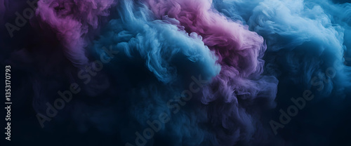 Abstract purple blue smoke swirls, dark background, design element
