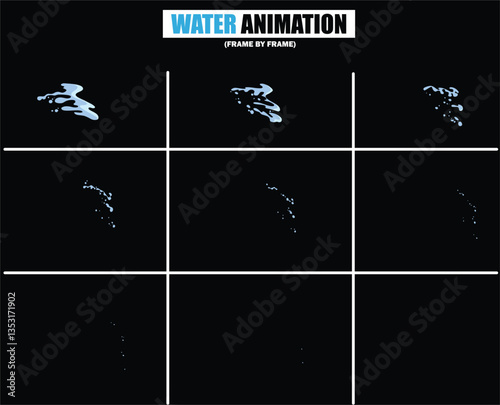 animation sprite sheet of water splash, liquid splashes, dripping water, ripples animation, fountain water fall animation, liquid water explosion, sprite sheet of water, splash effect