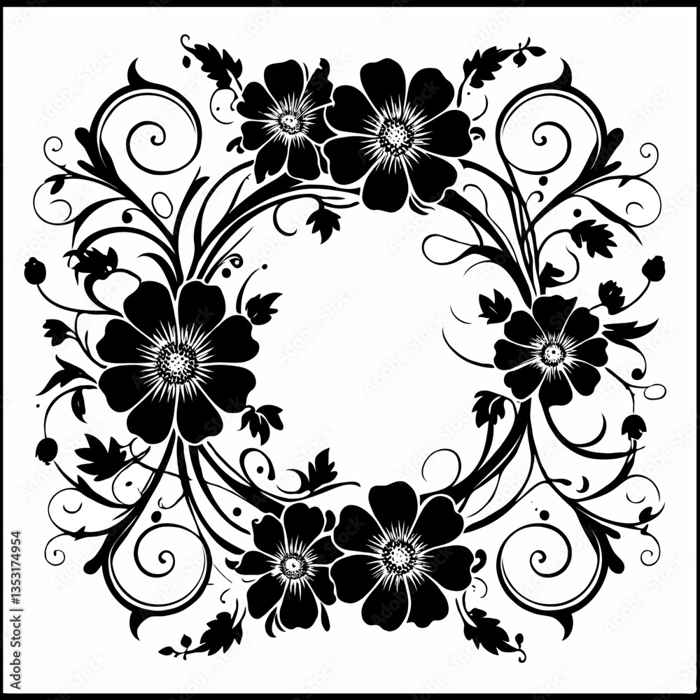 Floral circular frame with ornamental flowers Floral circular frame with ornamental flowers